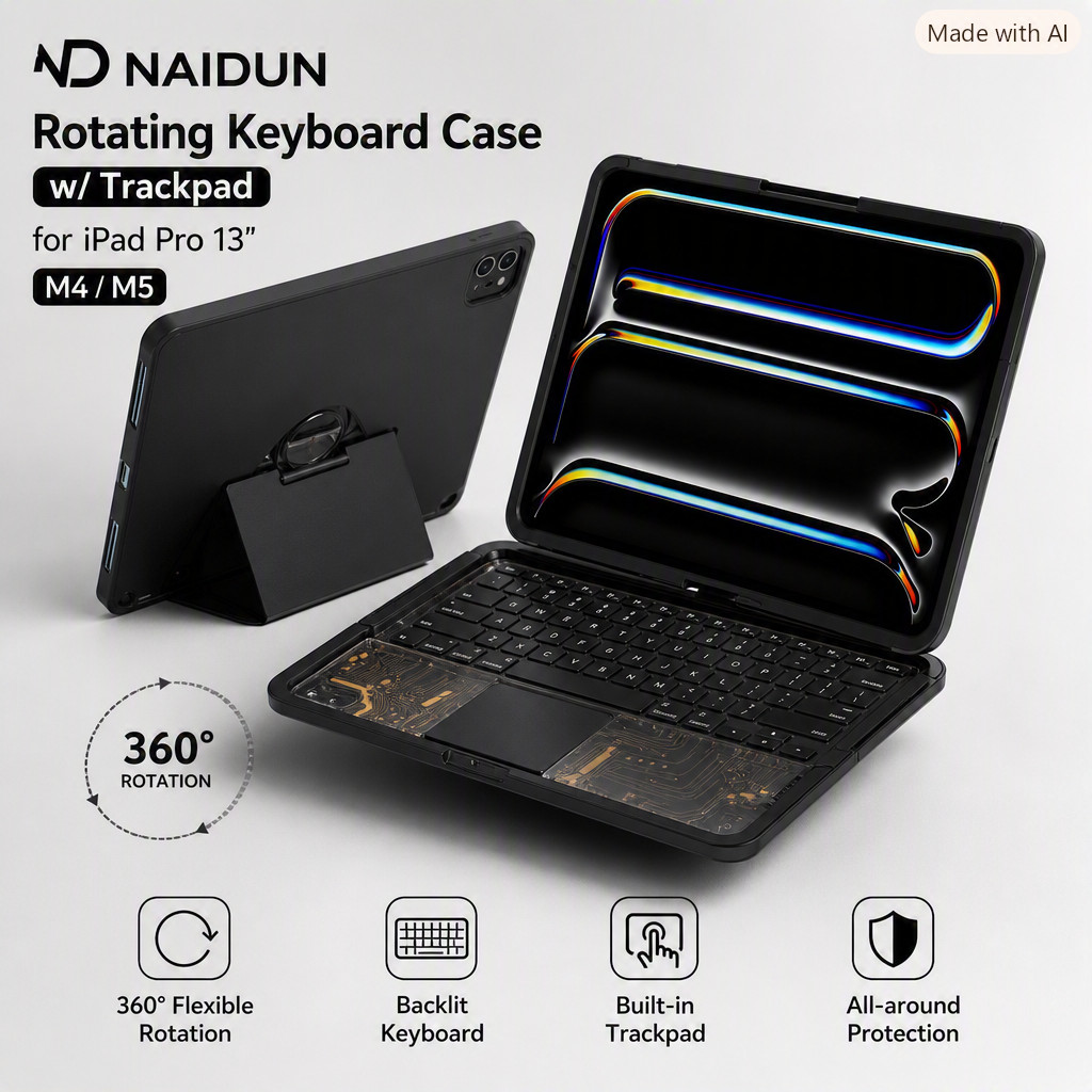 ND Naidun Rotating Keyboard Case w/ Trackpad for iPad Pro 13 M4 M5