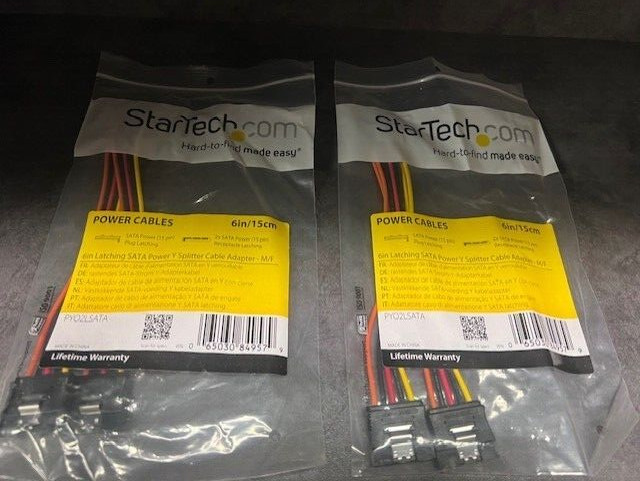 2 Pack of StarTech PYO2LSATA 6in Latching SATA Power Y Splitter Cable Adapters