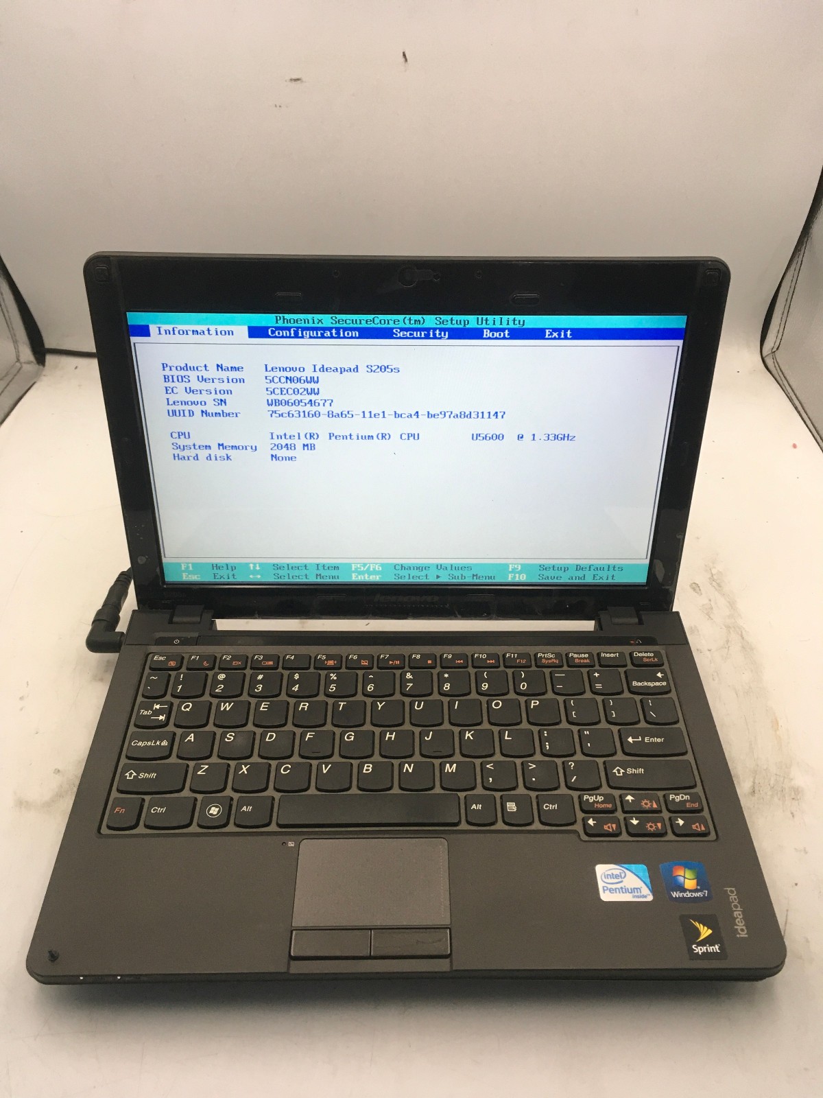 LENOVO IDEAPAD S205S - BOOTS TO BIOS - INTEL PENTIUM U5600 - 2GB RAM - READ - BB