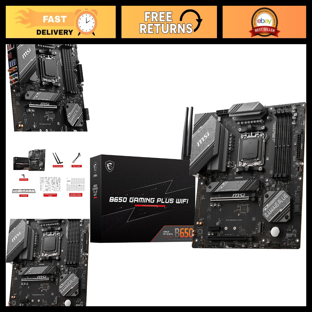 B650 Gaming Motherboard WiFi AM5 DDR5 PCIe 4.0 M.2 SATA USB 3.2 HDMI DP ATX