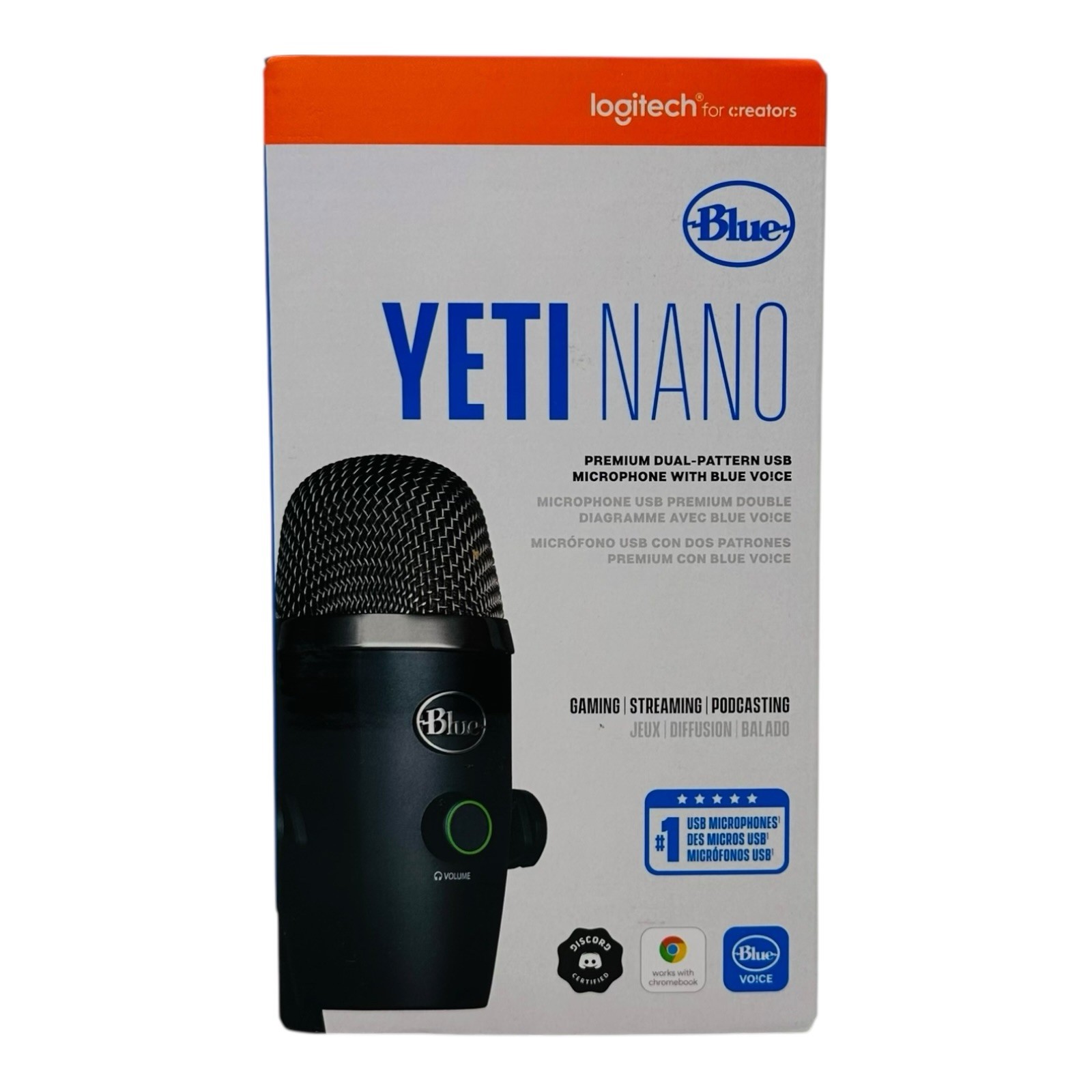 Yeti Nano Logitech Dual-Pattern USB Microphone with Blue Voce 988-000400-Sealed