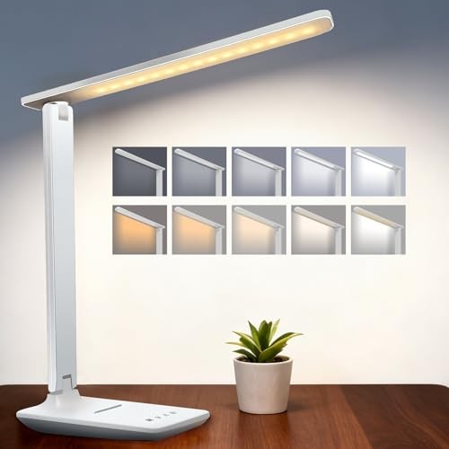 LED Portable Bright Rechargeable Desk Lamp, 4000mah Dimmable Touch White