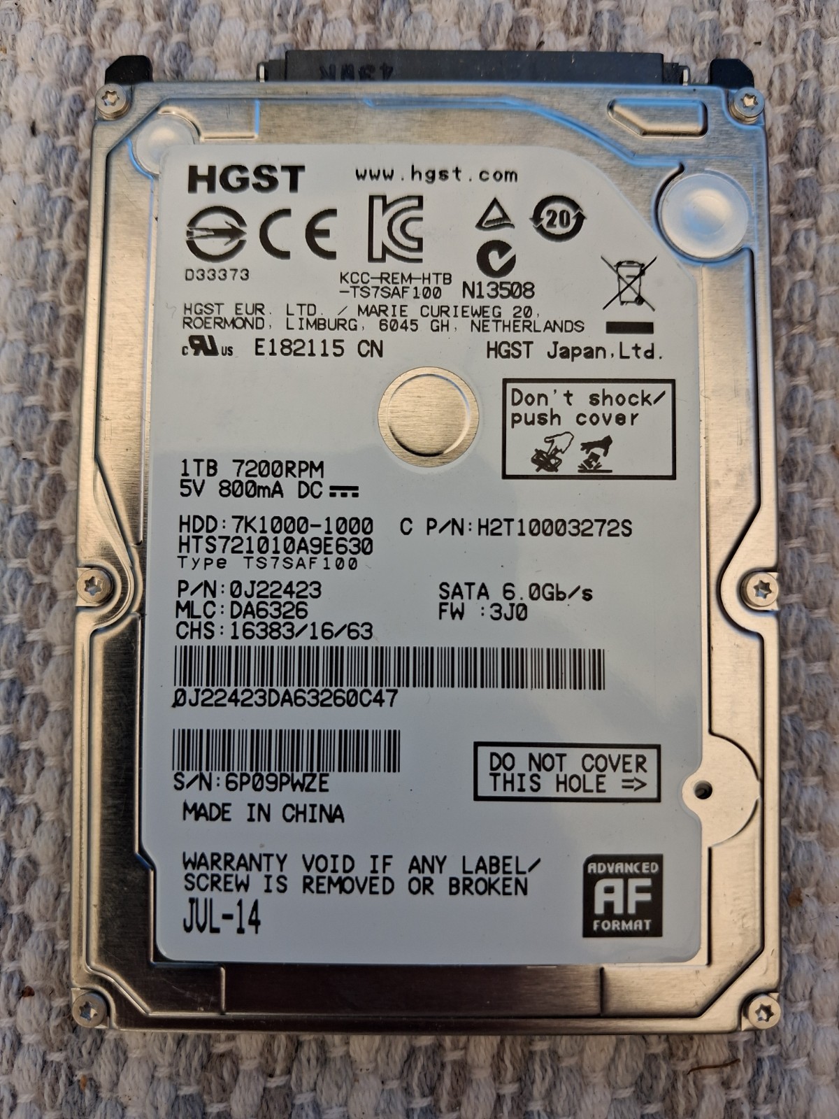 1 TB HGST 2.5" 5400 RPM HDD