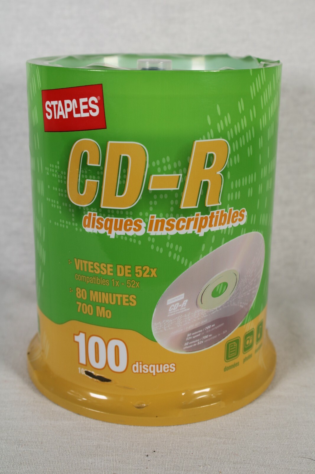 NEW Staples CD-R 80 Min Recording 700MB  52x Speed 100 Disc Pack Blank 
