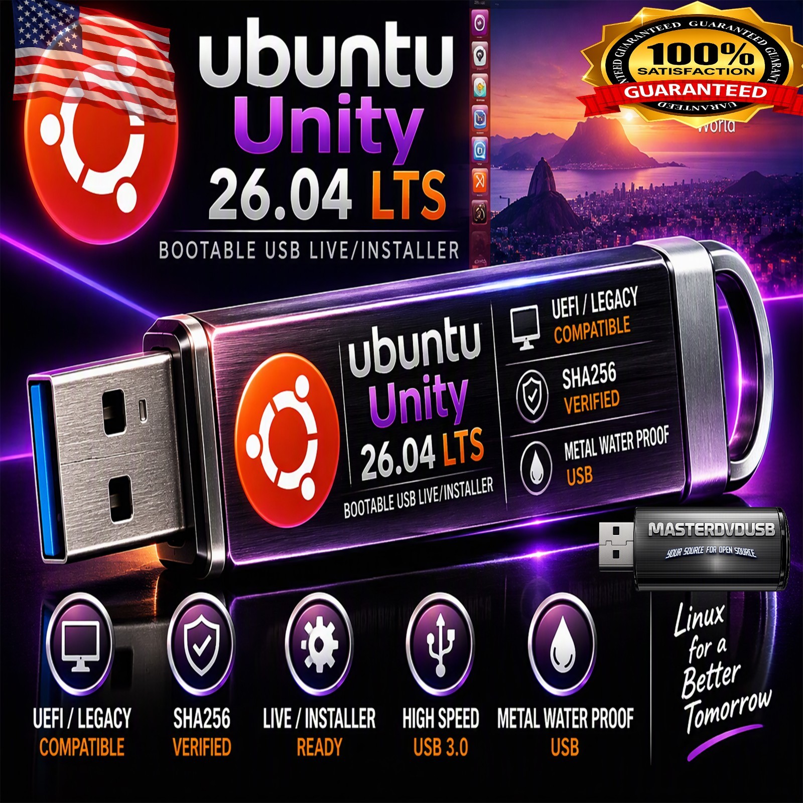 Ubuntu Unity 26.04 LTS Bootable USB Live Installer | UEFI/Legacy AMD64 | SHA256
