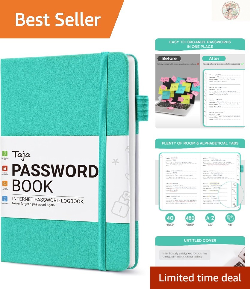Elegant Password Keeper Book for Seniors - 136 Pages with Alphabetical Tabs