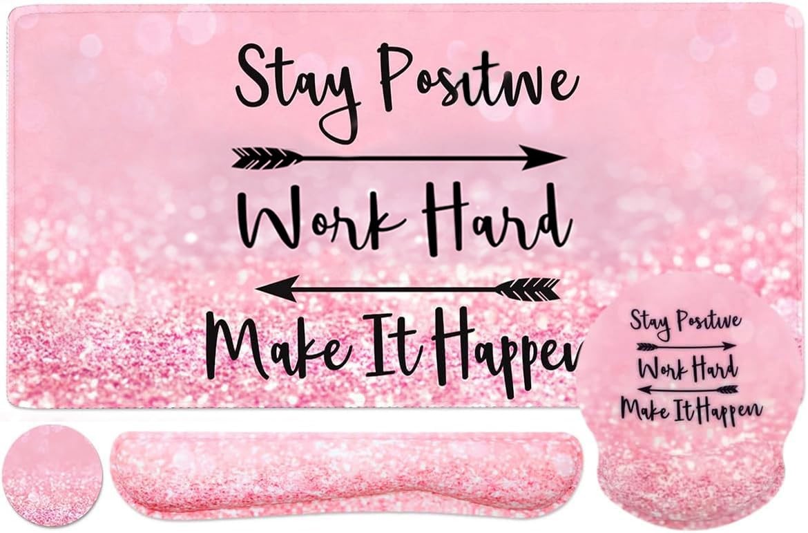 4-in-1 Gaming Mouse Pad Wrist Support Large, 4 Pcs Pink Stay Positive