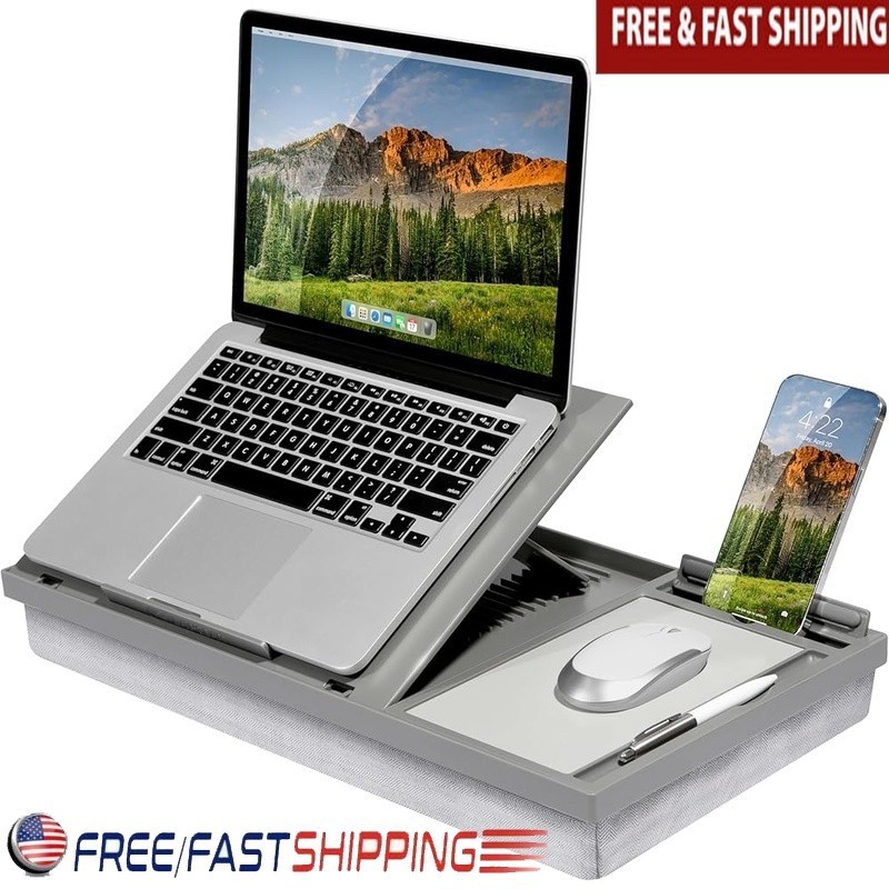 Ergo Pro Adjustable Lap Desk W/ Microbead Cushion & Built-In Mouse Pad New