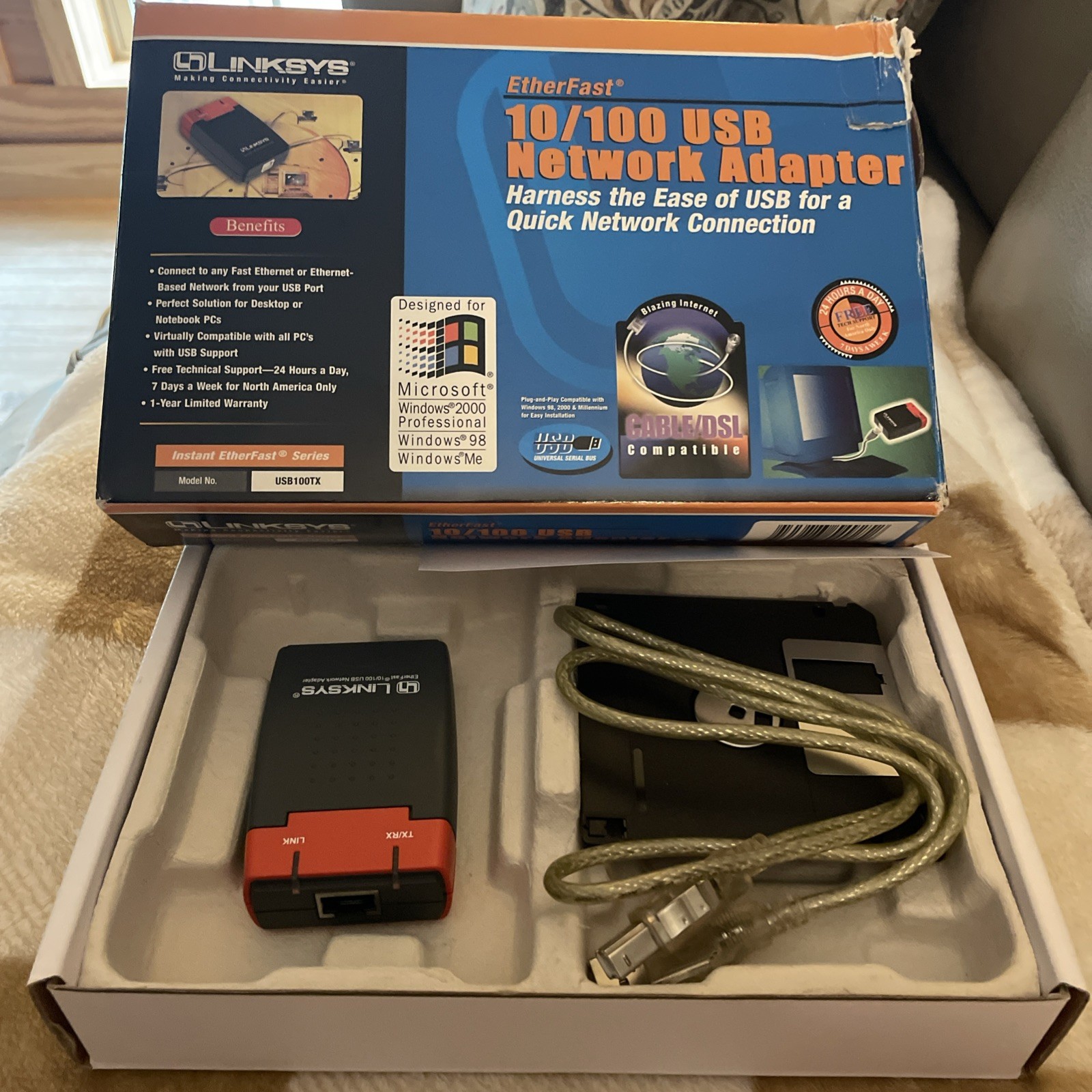 Linksys USB100TX EtherFast 10/100 USB Ethernet Network Adapter NEW Open Box