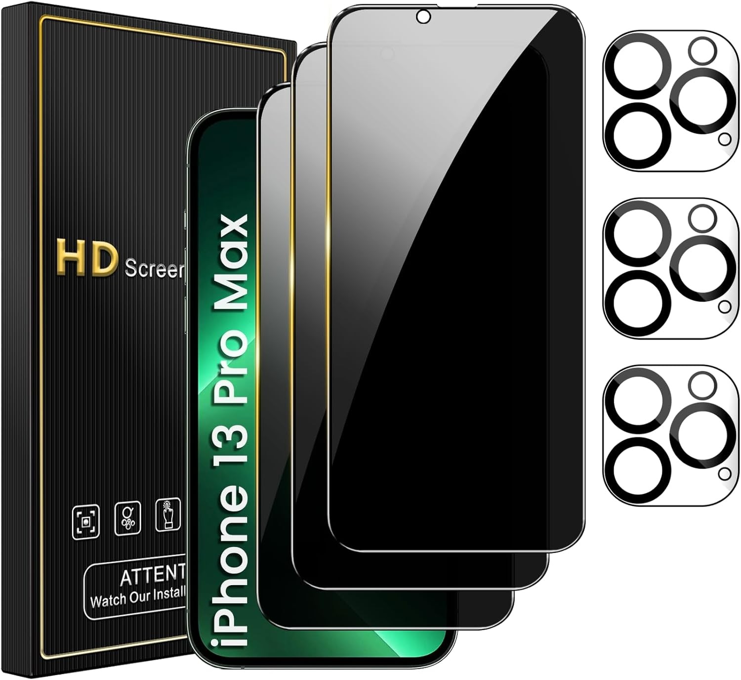 iPhone 13 Pro Max Privacy Screen Protector + Camera Lens - 3 Pack