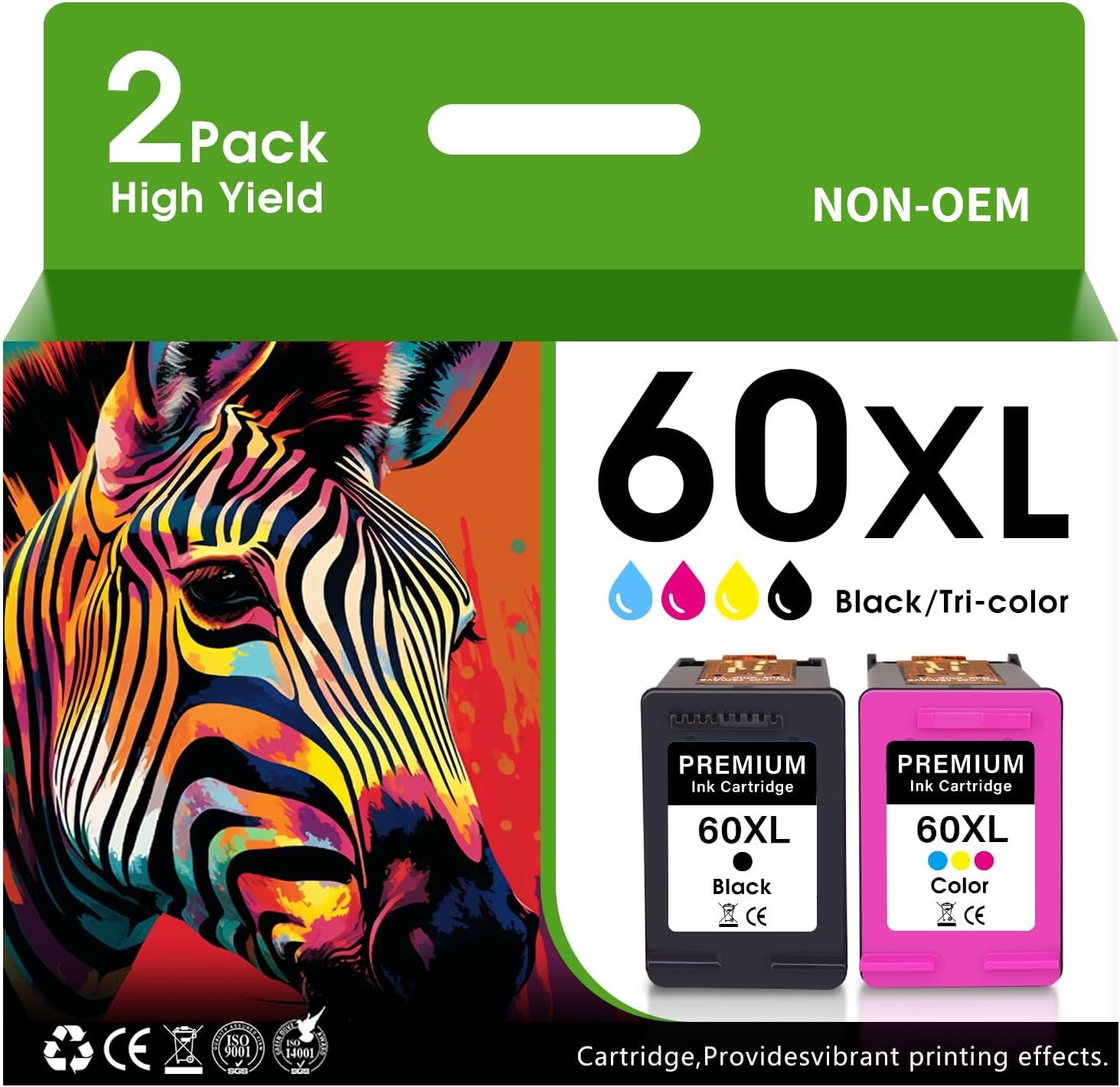 2 Pack 60XL Ink Cartridge Combo for HP DeskJet F4480 F4440 D2660 F4275 F4280 