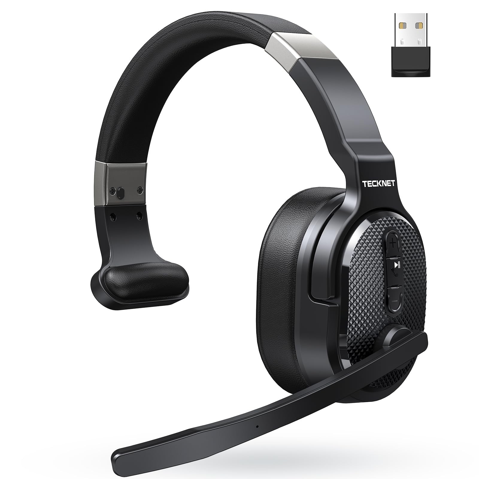 TECKNET Bluetooth Trucker Wireless Headset, Noise OS-Single Ear, Black