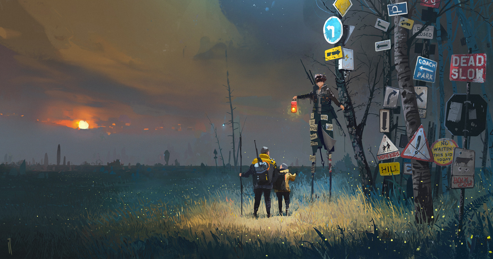 Landscape lantern stilts signs sunset science Custom Gaming Mat Desk