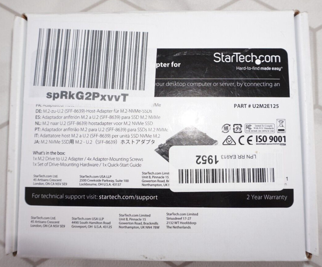 StarTech.com M.2 Drive to U.2 Host Adapter for M.2 PCIe NVMe SSDs U2M2E125