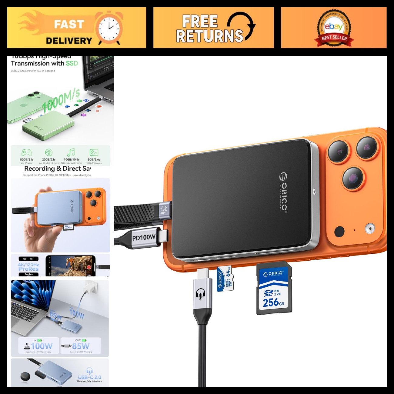 Magnetic M.2 NVMe SSD Enclosure USB 3.2 Gen 2 10Gbps with PD 100W & Card Reader