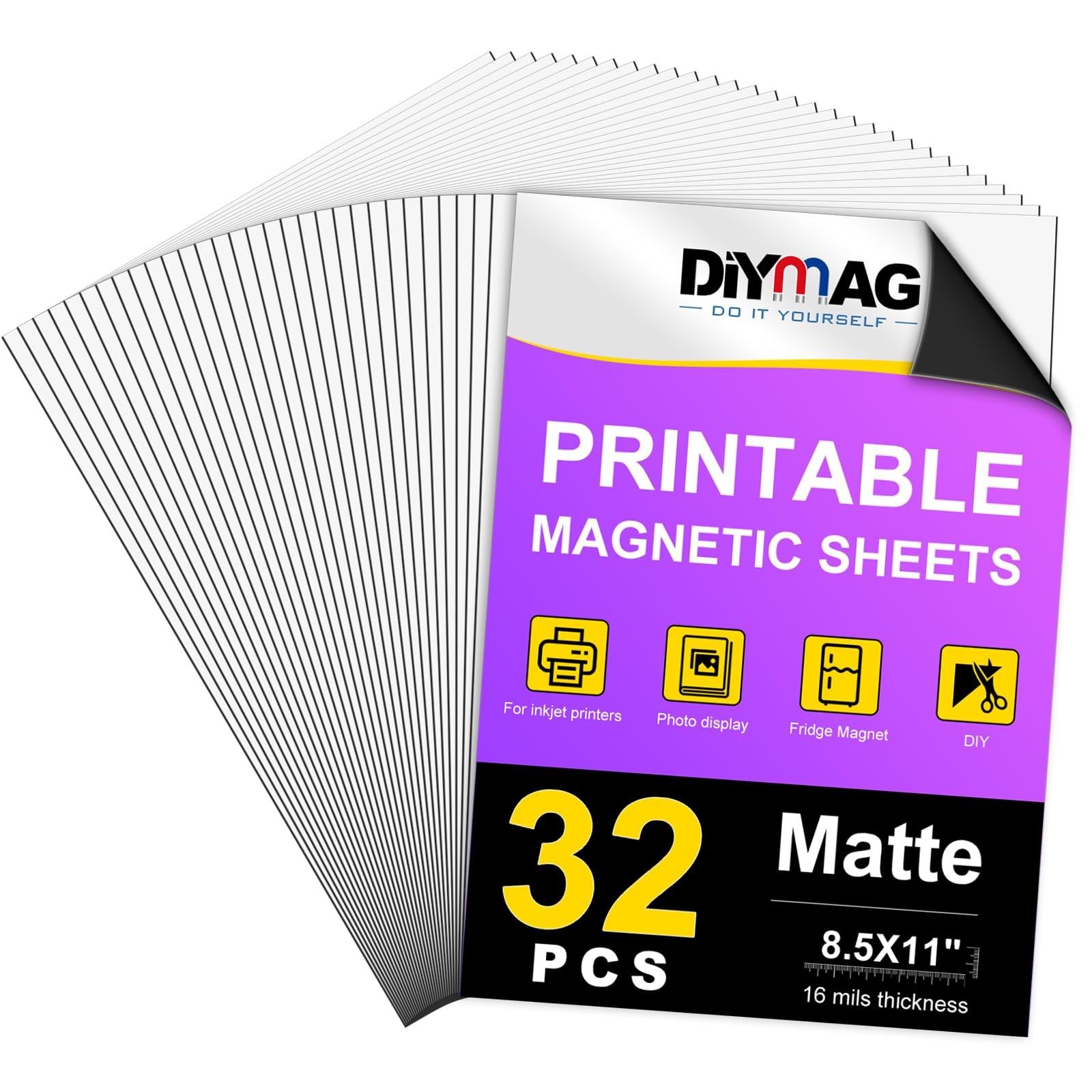 DIYMAG Printable Magnetic Sheets, Matte 32Pcs 8.5"x11" for Inkjet Printers