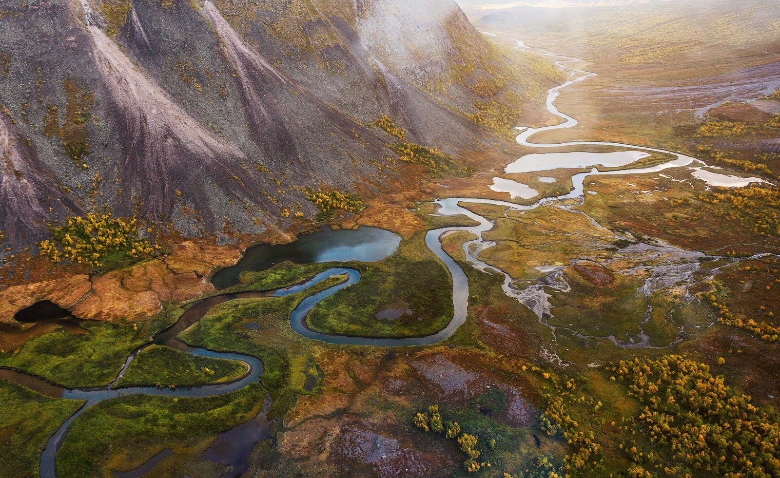 Landscape nature river mountains fall sunlight trees Custom Gaming Mat Desk