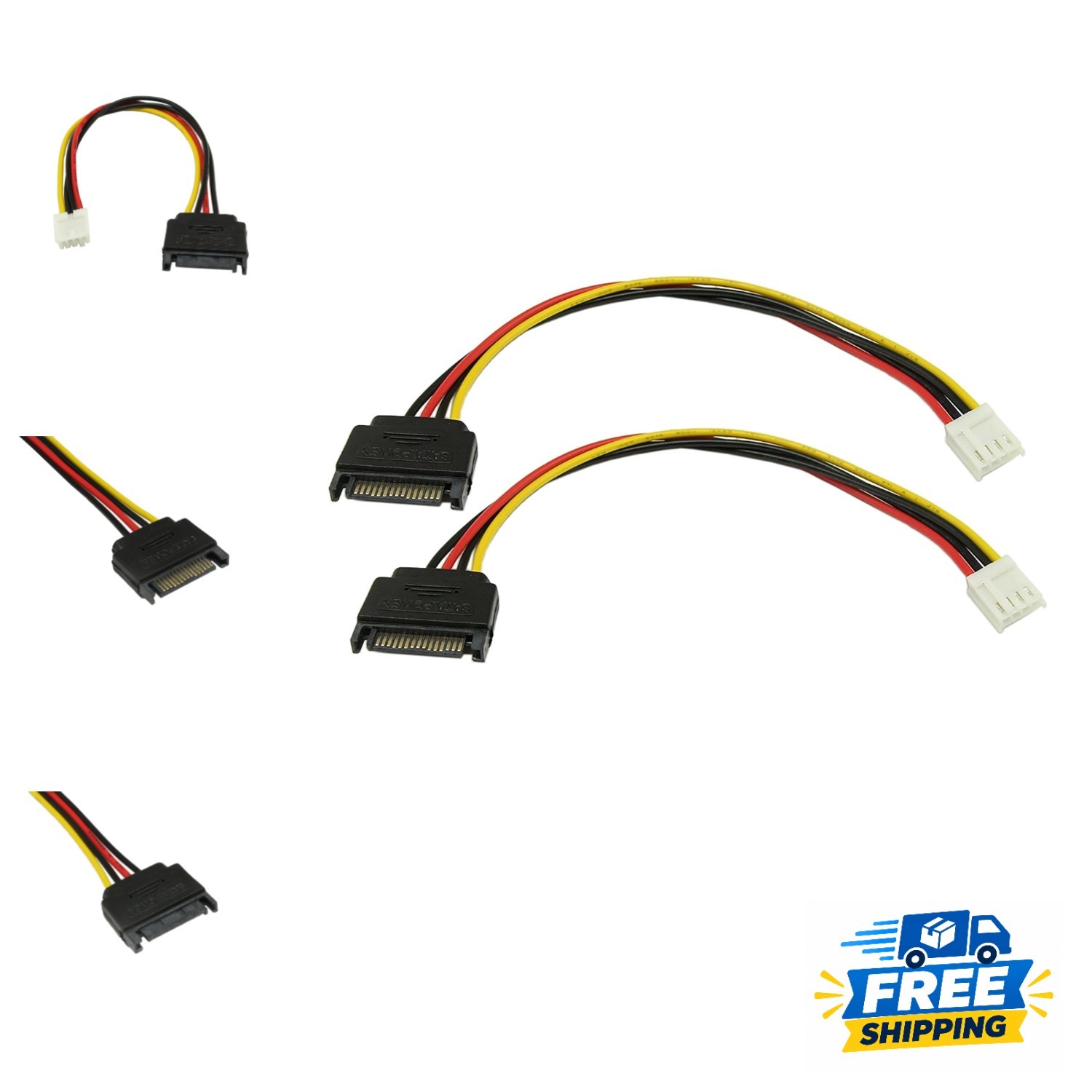 8-Inch High-Speed 4 Pin Floppy Drive to 15 Pin SATA Male Power Cable - 2-Pack