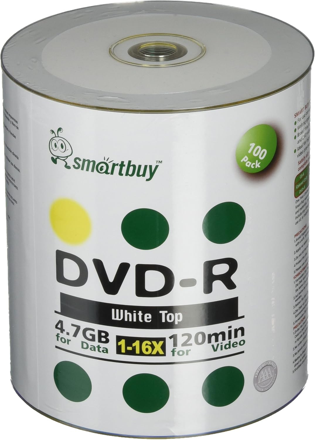Smart Buy 100 Pack DVD-R 4.7Gb 16X White Top Blank Disc, 100 Disc 100Pk