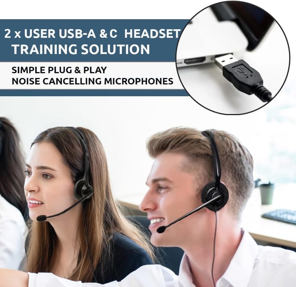Project Telecom Training Kit 2x Monaural Headsets USB-A/C New Sealed 210426