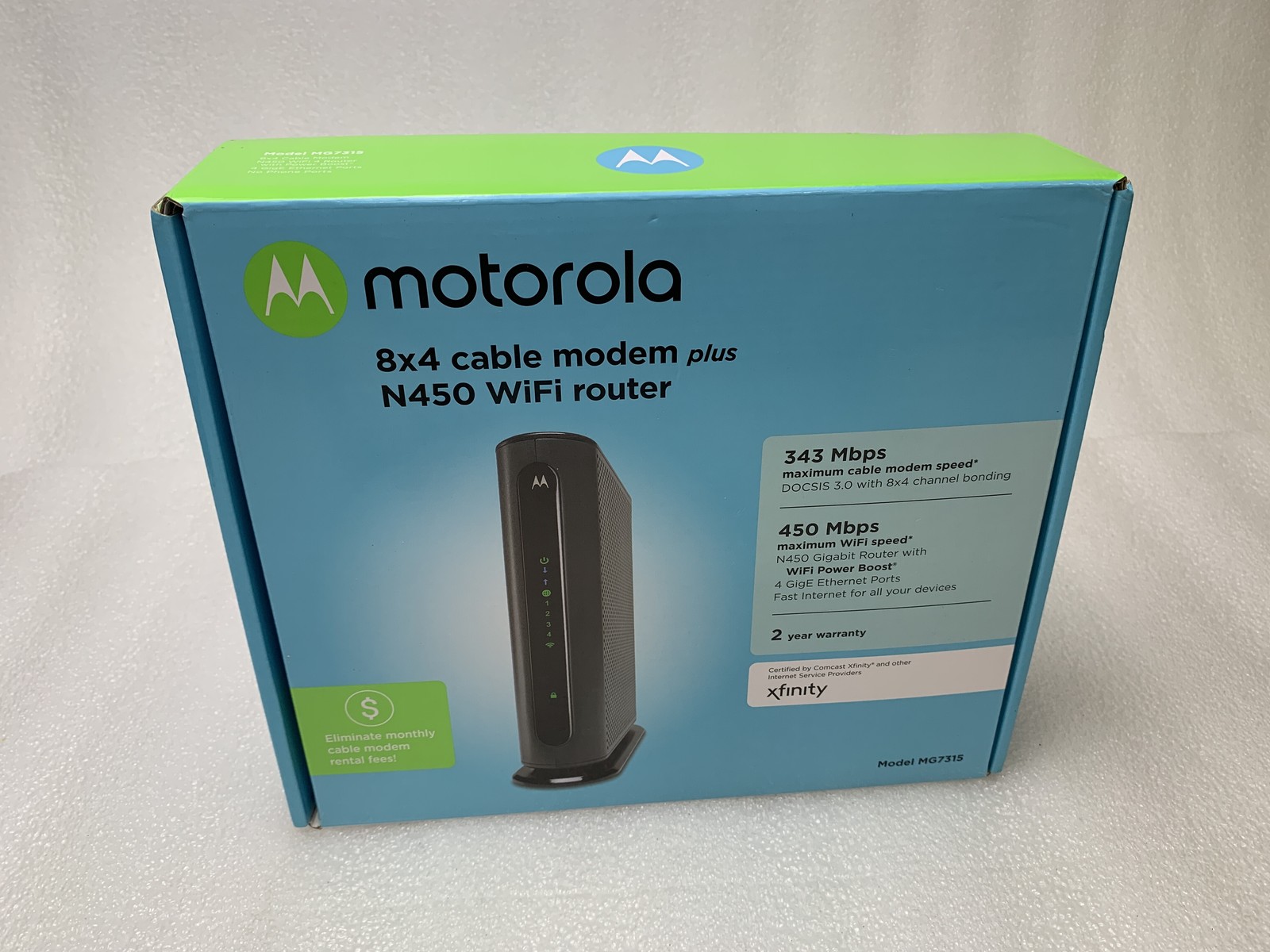 Motorola MG7315 combined 8x4 DOCSIS 3.0 Cable Modem and N450 Wi-Fi Router