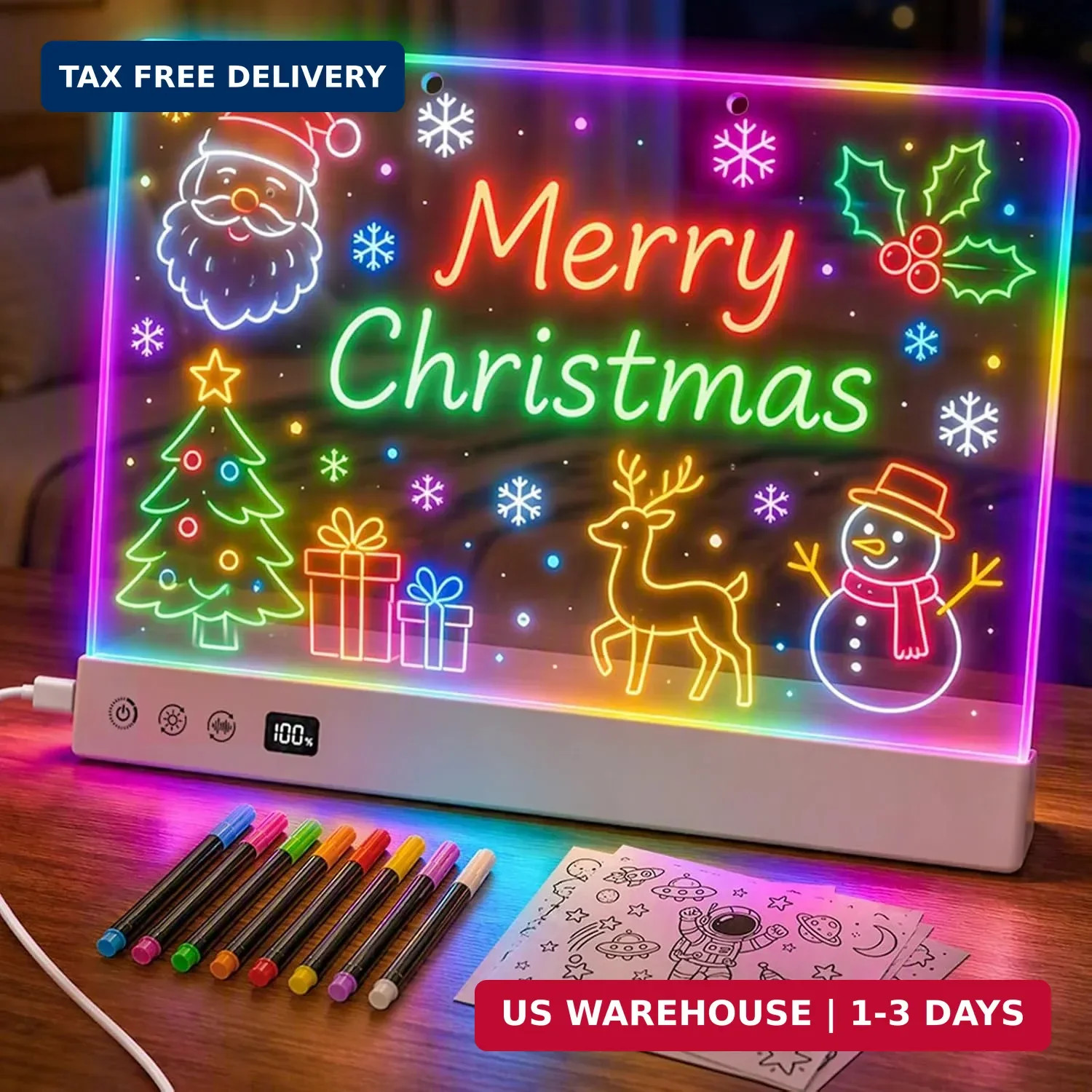 16" LED Drawing Board for Kids, Glowing Neon Light Up Writing Tablet
