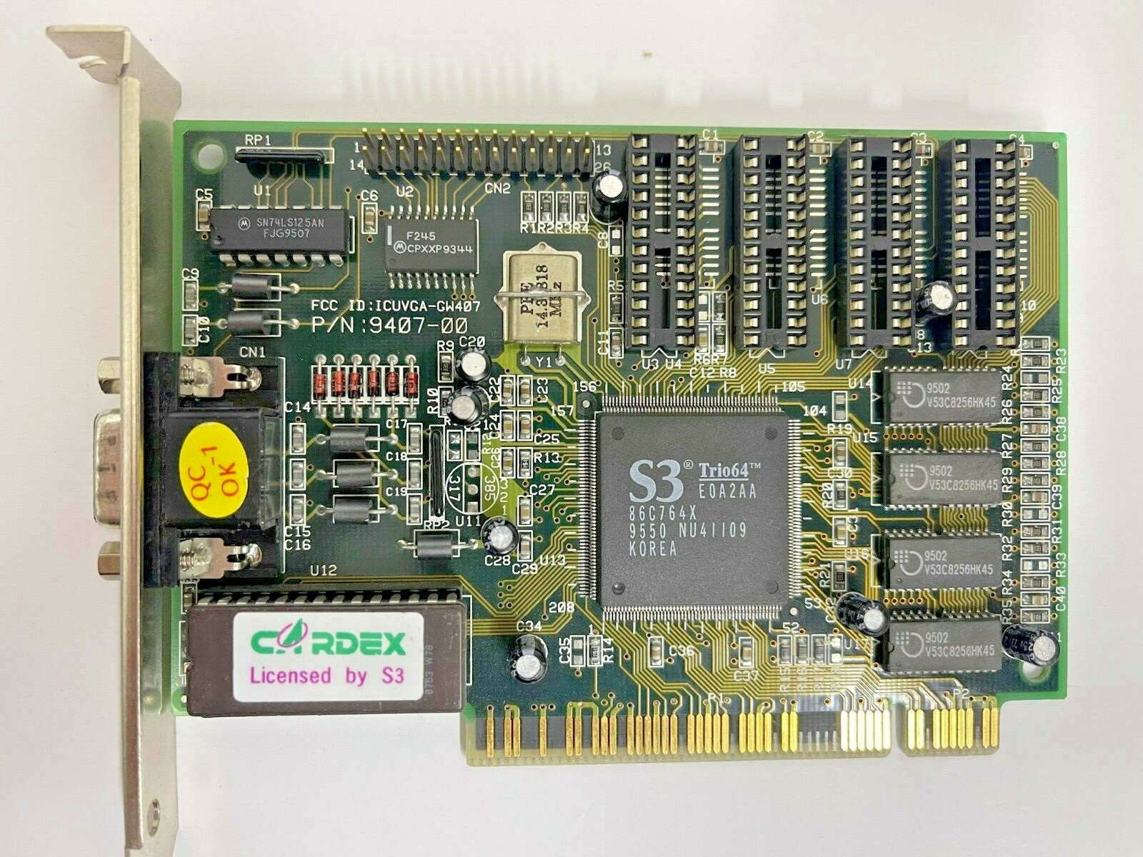 RARE VINTAGE CARDEX S3 TRIO64 PCI VGA CARD FCC ICUVGA-GW407 PN 9407-00 MXB31