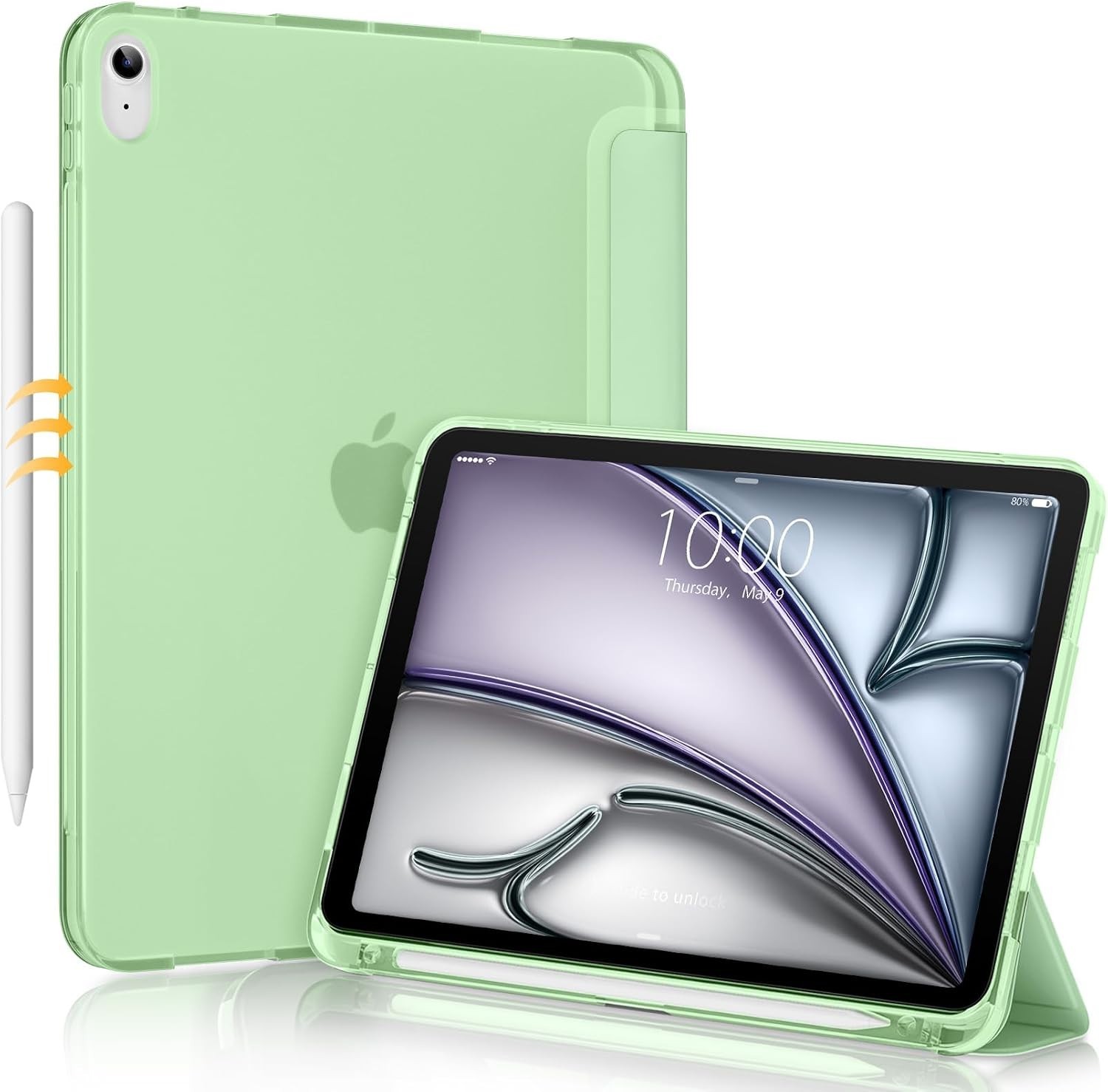 Light Green Slim Fit iPad Air Case with Smart Trifold Stand & Pencil Holder