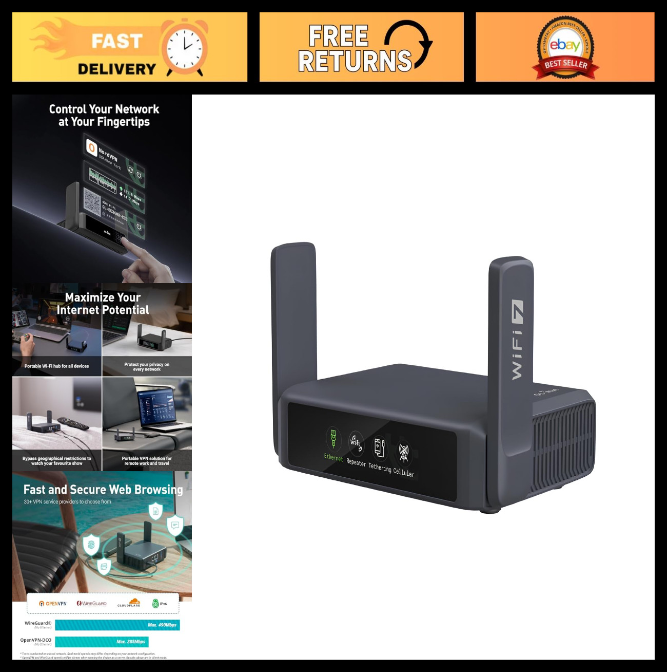 GL-BE3600 Slate 7 Wi-Fi 7 Travel Router Touchscreen 2.5G