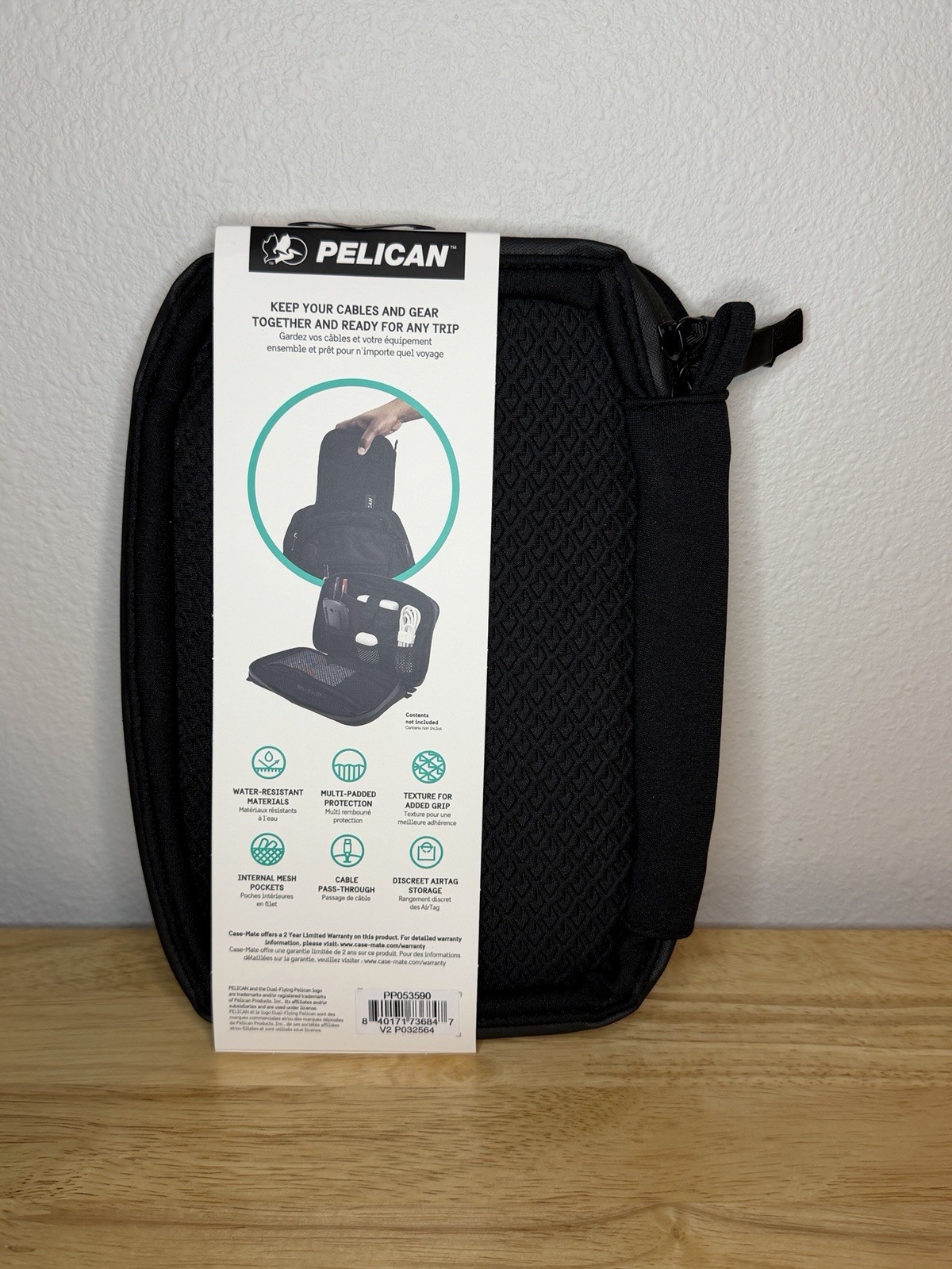 Pelican Tech Cable Electronic Organizer 9”x7" Phone USB Chargers Black Soft Case