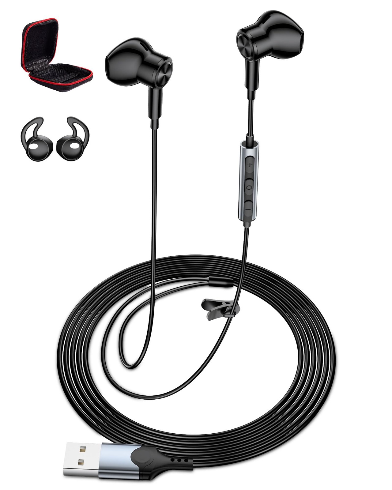 Usb Earbuds With Microphone For Pc Laptop 7.5ft Cord Headphones