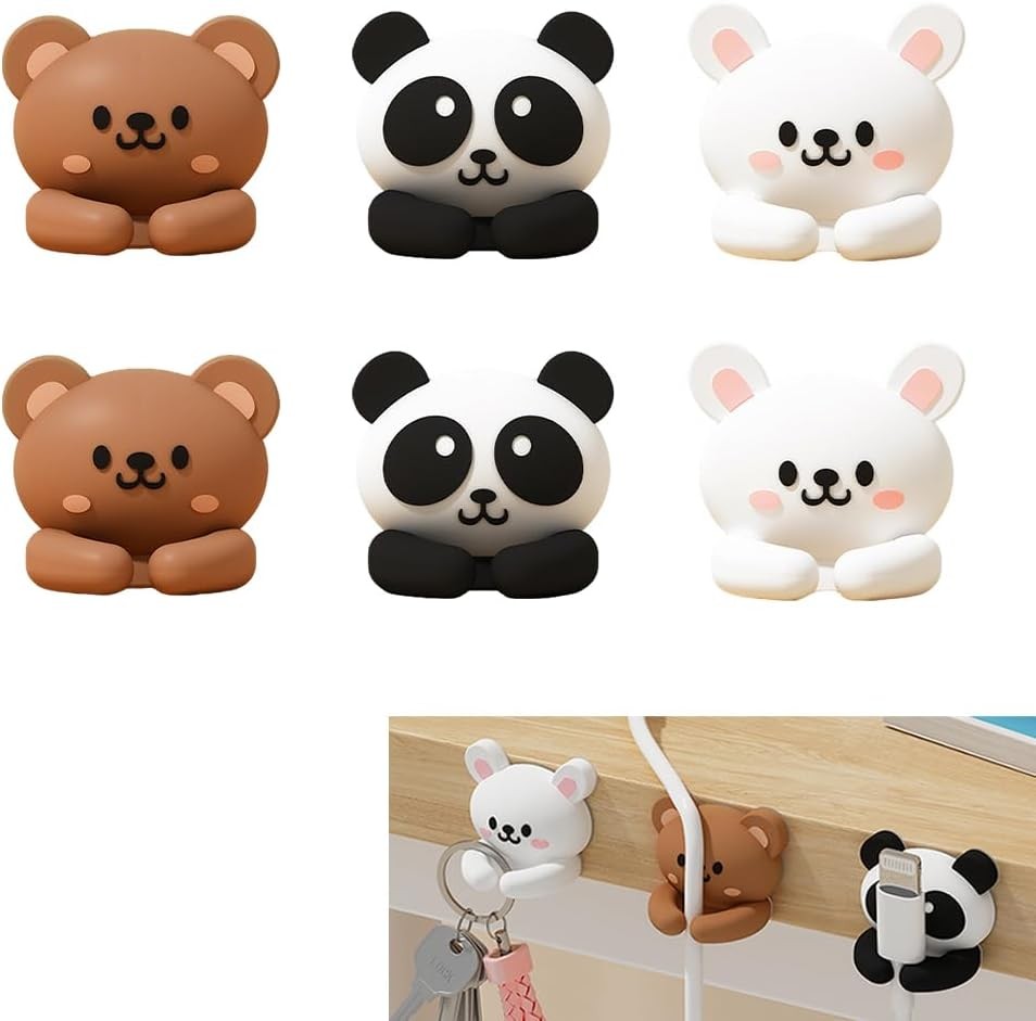 6pcs Cute Animal Cable Organizer Adorable Panda Rabbit Bear Shaped Cable Clips