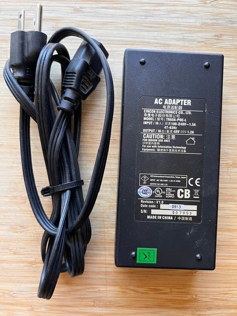 Cincon AC Adapter TR60A-POE-L PoE Injector Output 48V 1.2A