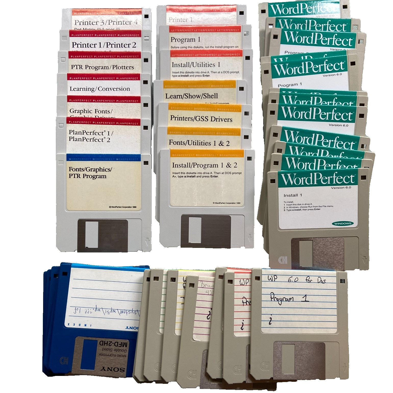 Software 3.5” WordPerfect PlanPerfect DrawPerfect LetterPerfect DOS 1989 Vintage