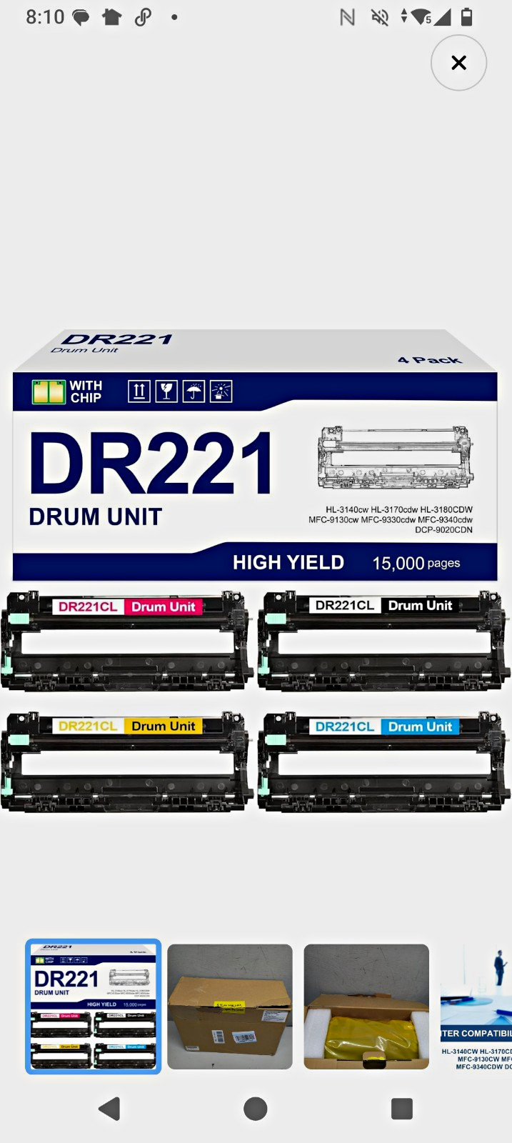 BUEGOO DR221/DR221CL Drum Unit 4 Pack 15,000 Pages For Brother HL-3140CW
