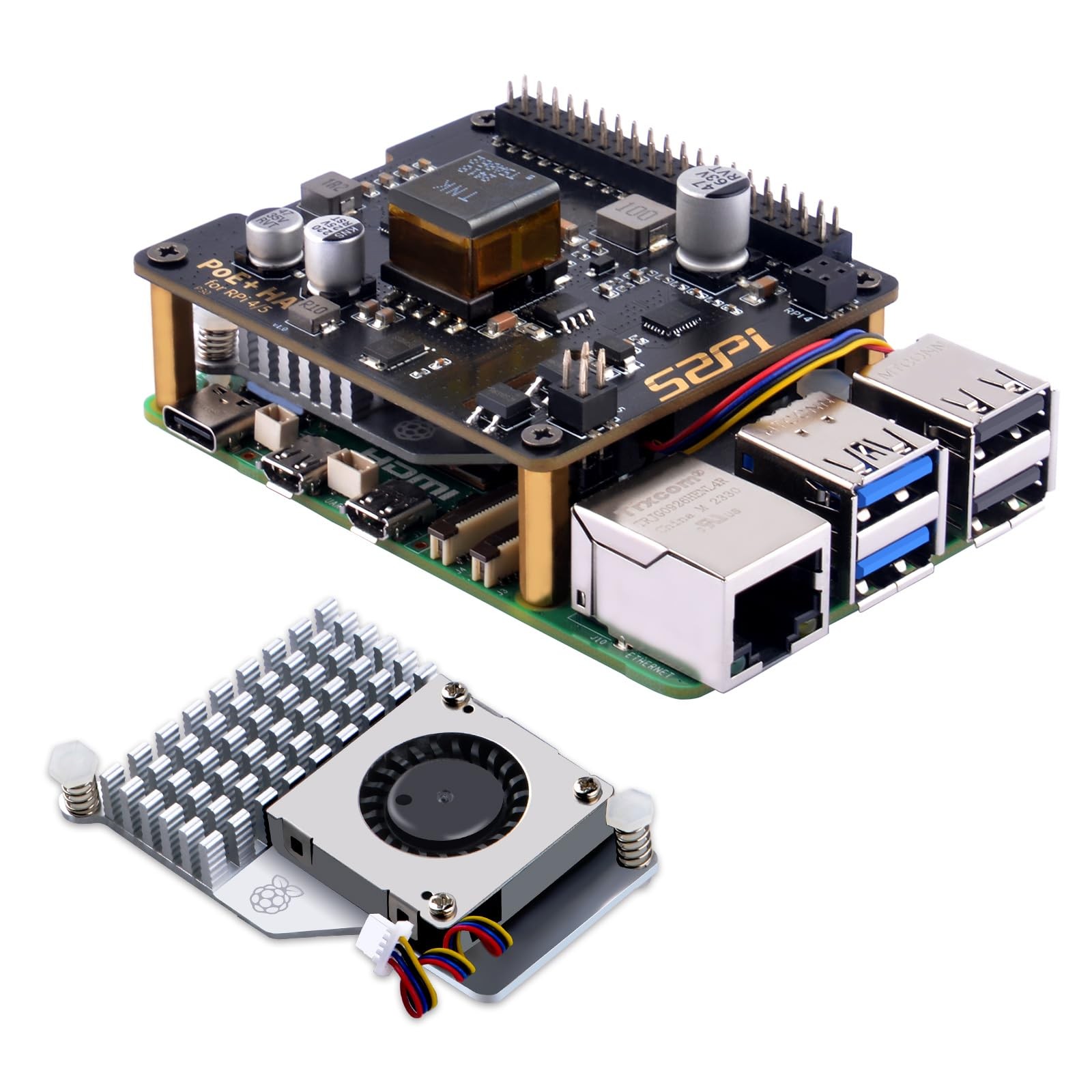 P30 PoE+ HAT Fits Raspberry Pi 5 Official Pi 5 Active Cooler Power Expansion