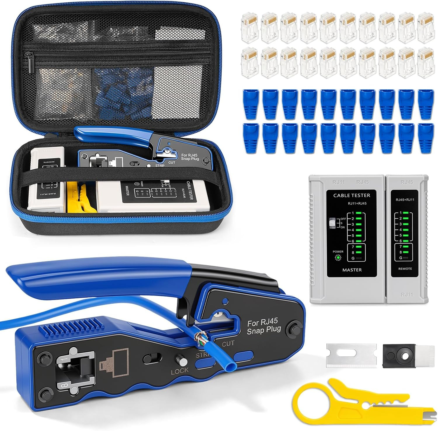 RJ45 Crimp Tool Kit with Case, Pass through Ethernet Cat5 Cat6 Crimper
