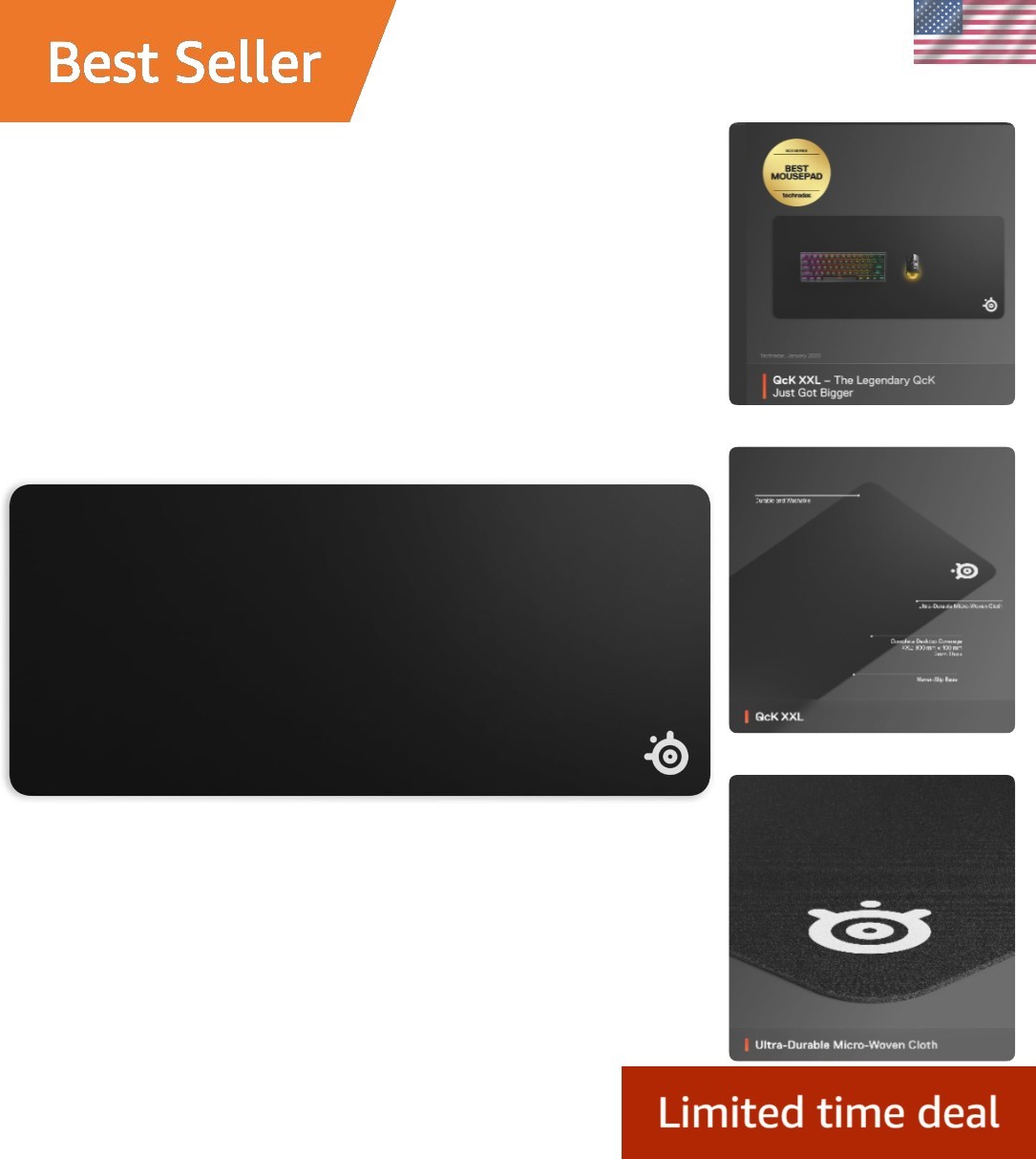 QcK XXL Gaming Mouse Pad - Precision Tracking & Non-Slip Rubber Base - Black