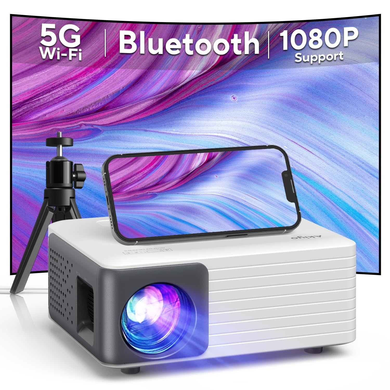 Mini Projector with WiFi and Bluetooth, AKIYO 1080P Supported Projector with ...