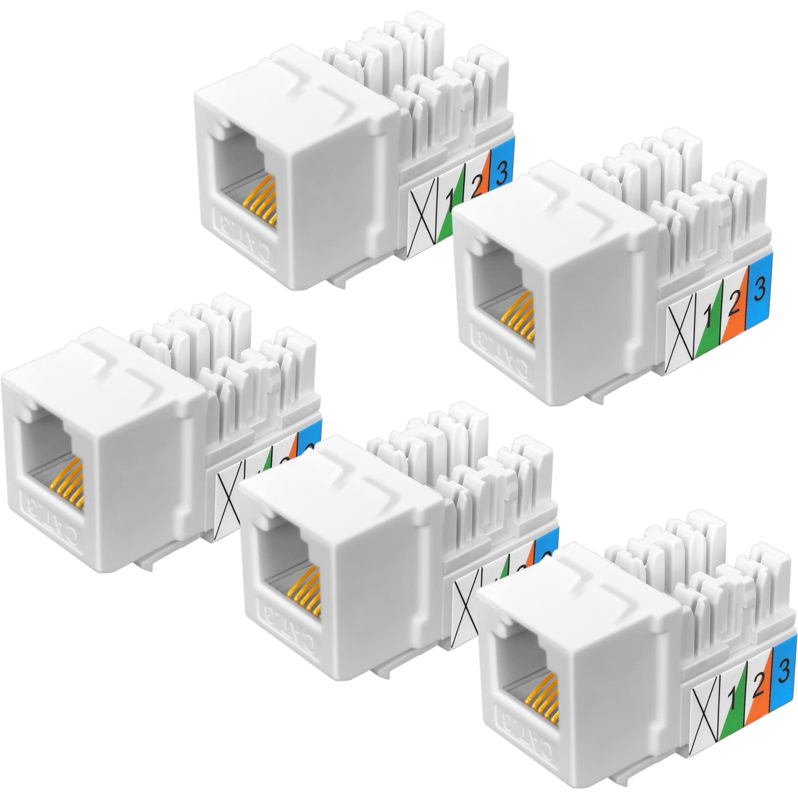 NECABLES 5Pack CAT3 Telephone Keystone Standard Size, White 5pcs