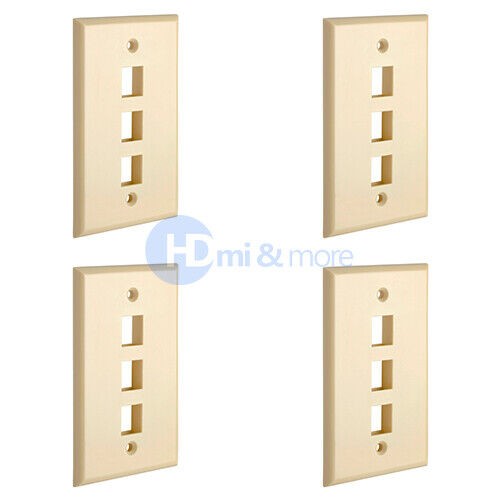 4x Wall Plate 3 Hole Port Jack Keystone Audio Video Wallplate Ivory