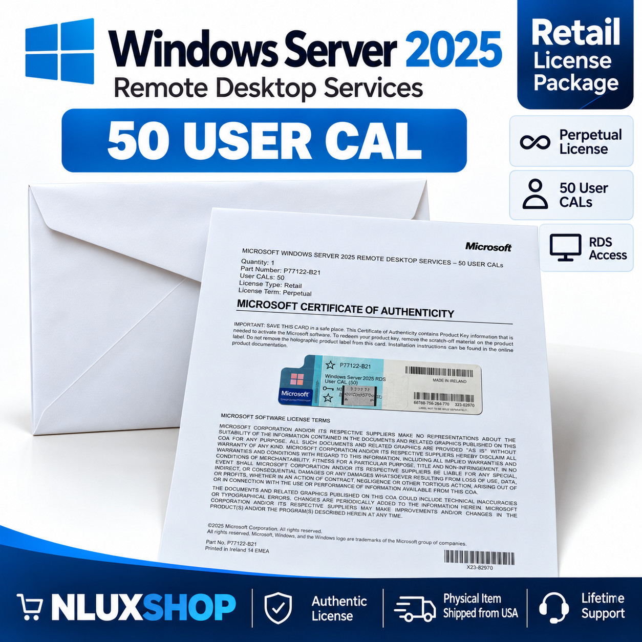 Windows Server 2025 Remote Desktop Services 50 User CAL RDS Retail Perpetual