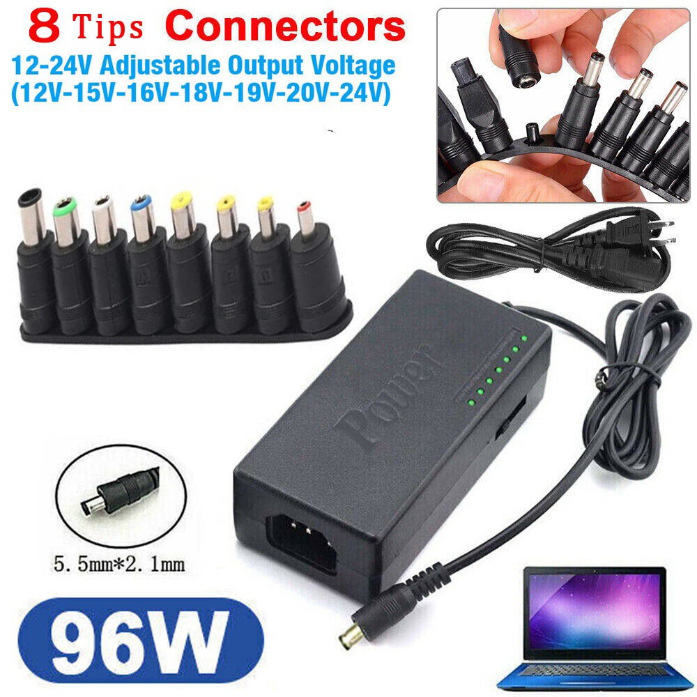 96W Universal Laptop Charger Adapter For Notebook Adjustable Power Supply 8 Tips