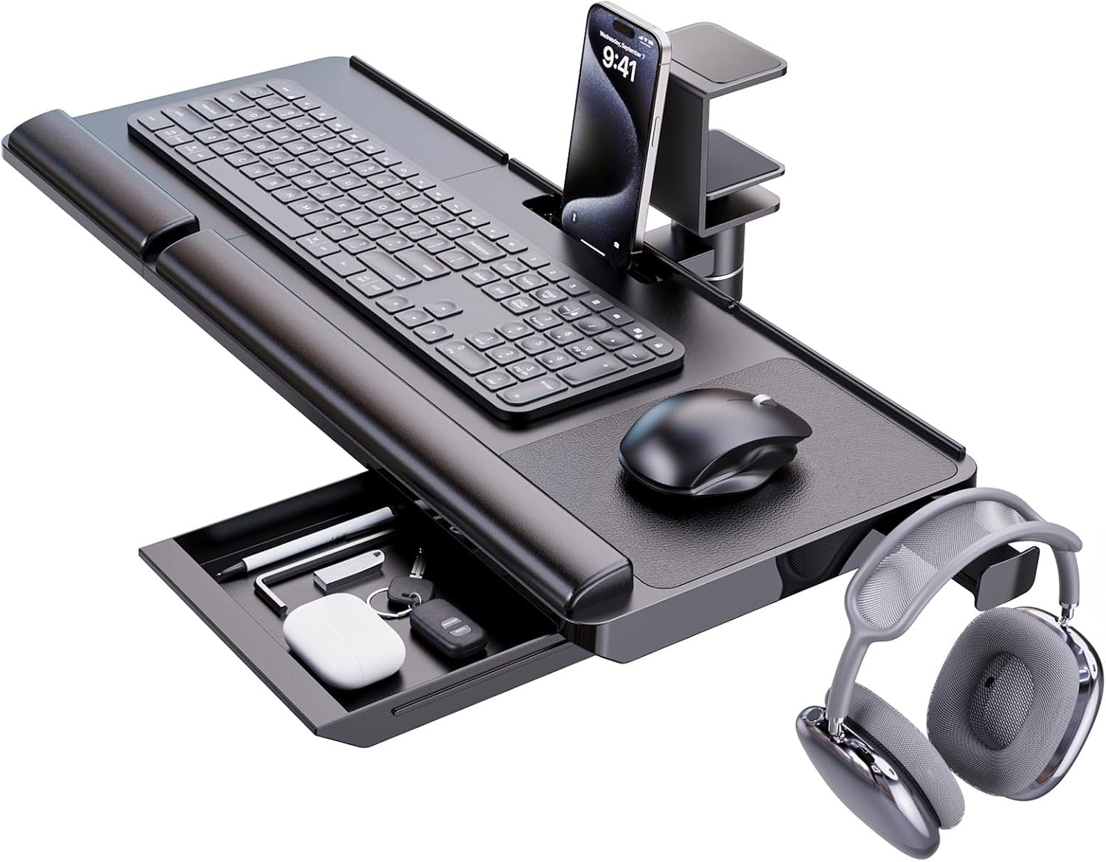 Keyboard Tray Under Desk with 360 Degree Rotation Ergonomic Computer Keyboard