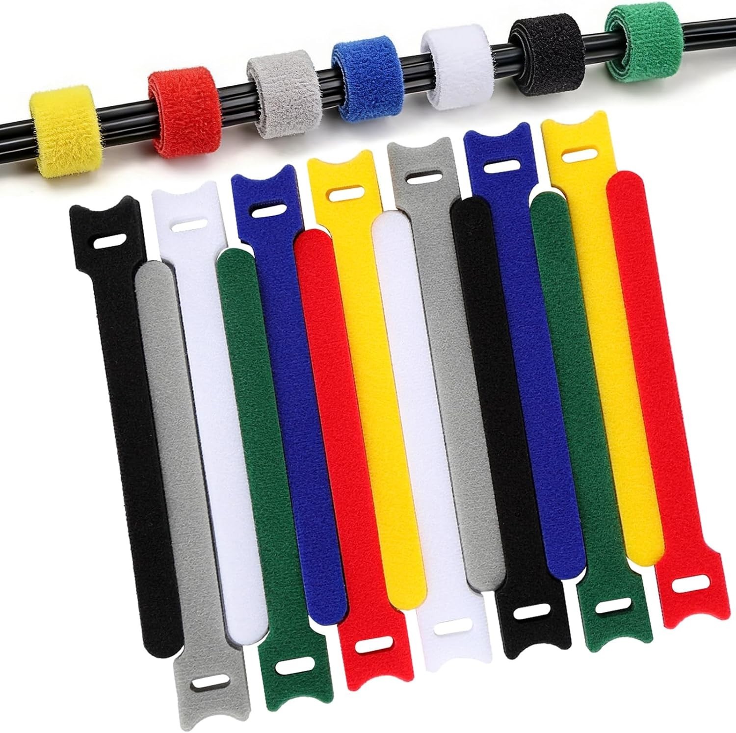 70pc Reusable Cable Ties 6 Inch Hook and Loop Cord Straps Wire Management Black