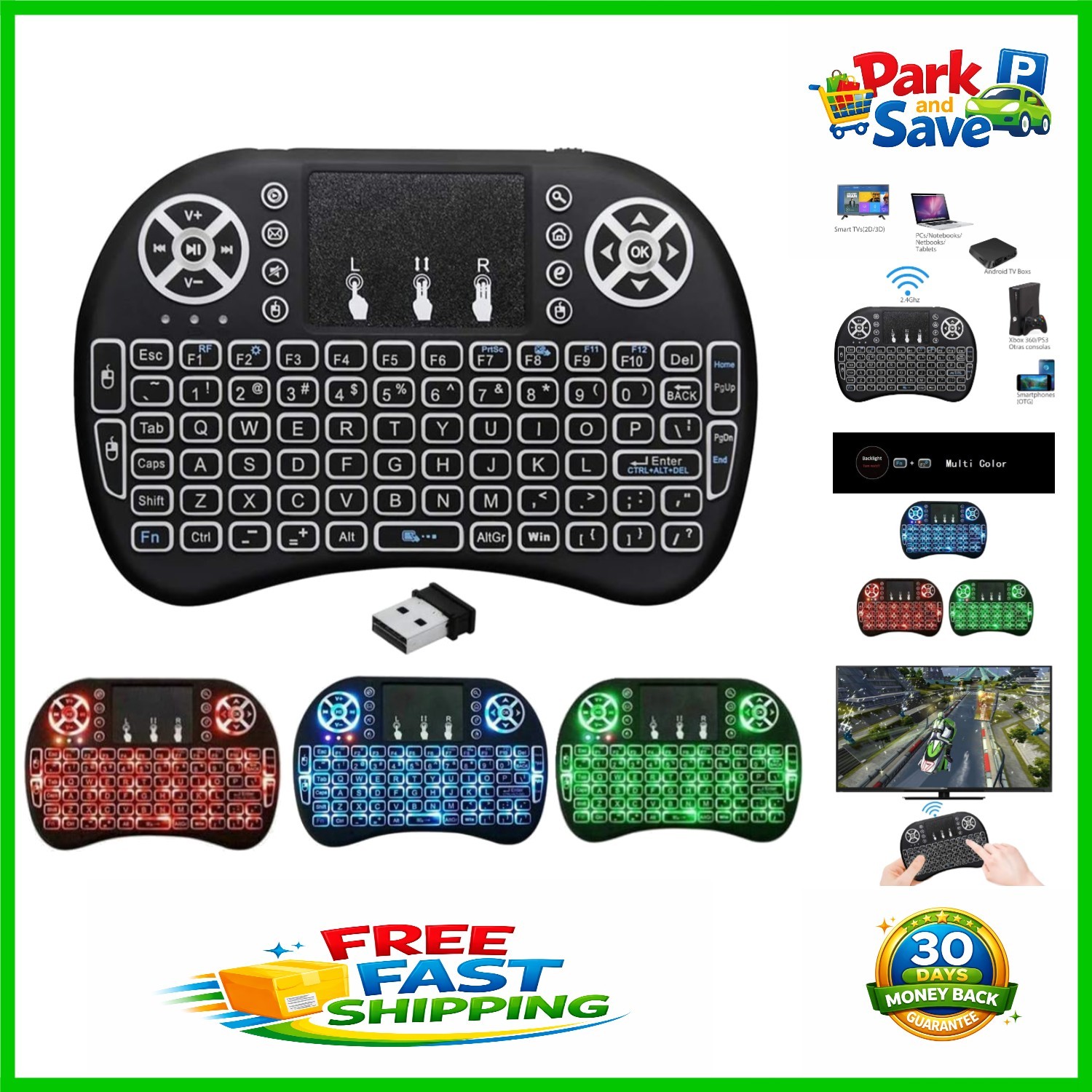 2.4G Mini Wireless Keyboard with Touchpad & RGB Backlight - Portable & Versatile