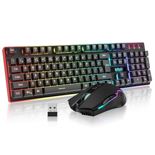 Wireless Gaming Keyboard and Mouse Combo, RGB Backlit, USB Connection