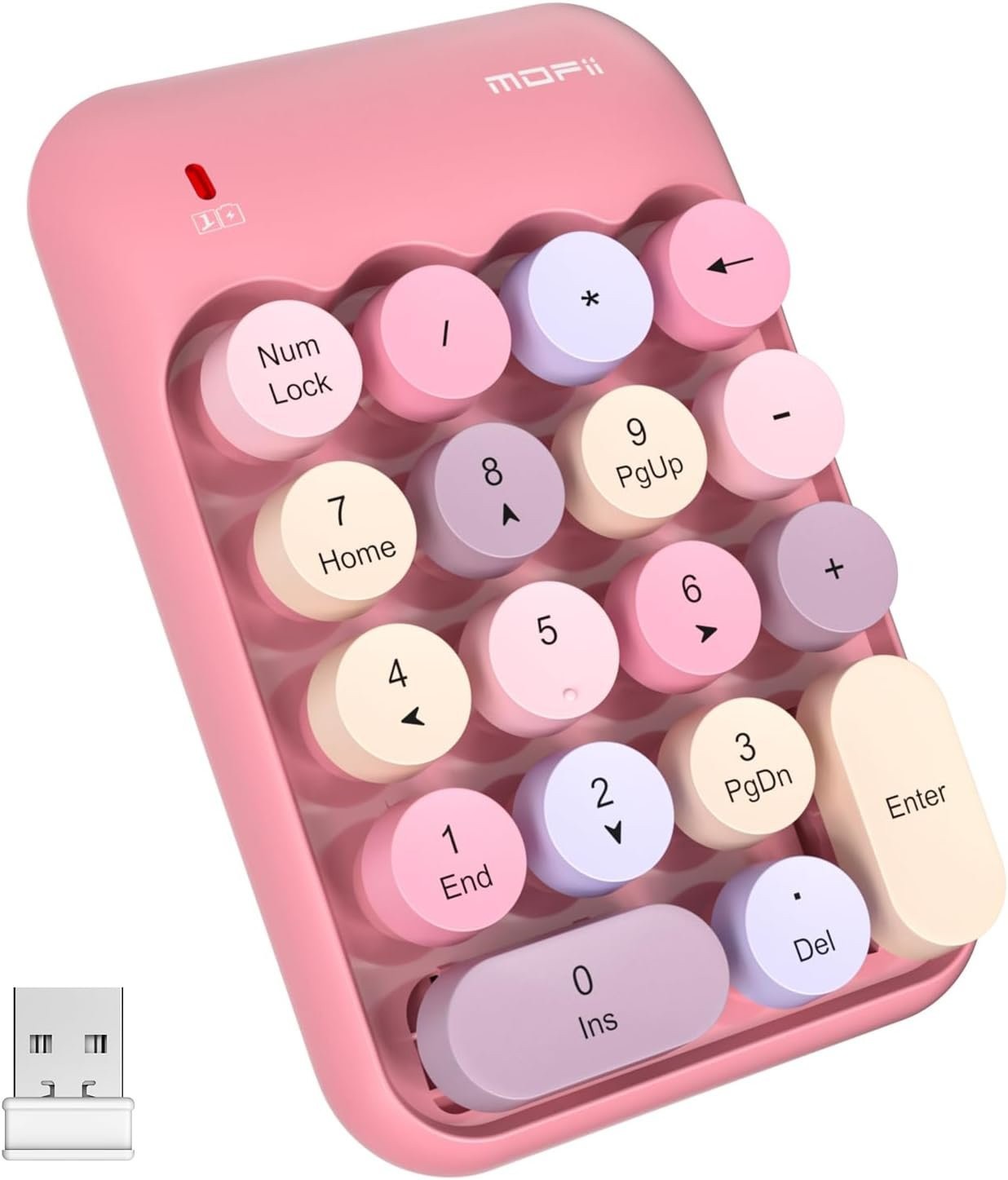 Wireless Number Pads - Pink Numeric Keypad 18 Keys USB 2.4G Round Keycap 