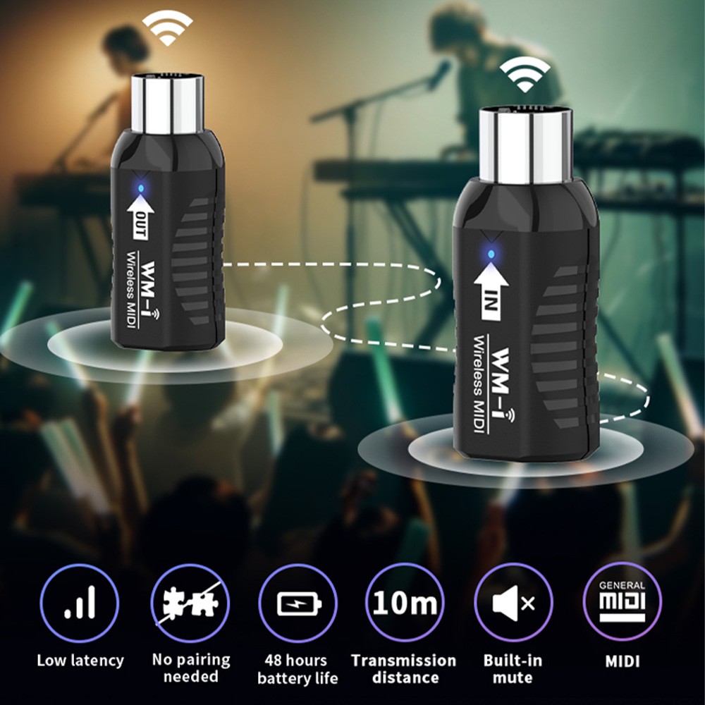 Wireless MIDI Adapter Rechargeable Audio Transmitter Receiver 2.4GHz Ultra- VIRZ