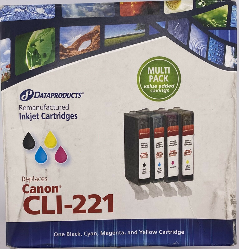 DATAPRODUCTS CLI-221 4 PACK INK CARTRIDGES YELLOW MAGENTA CYAN BLACK FOR CANON